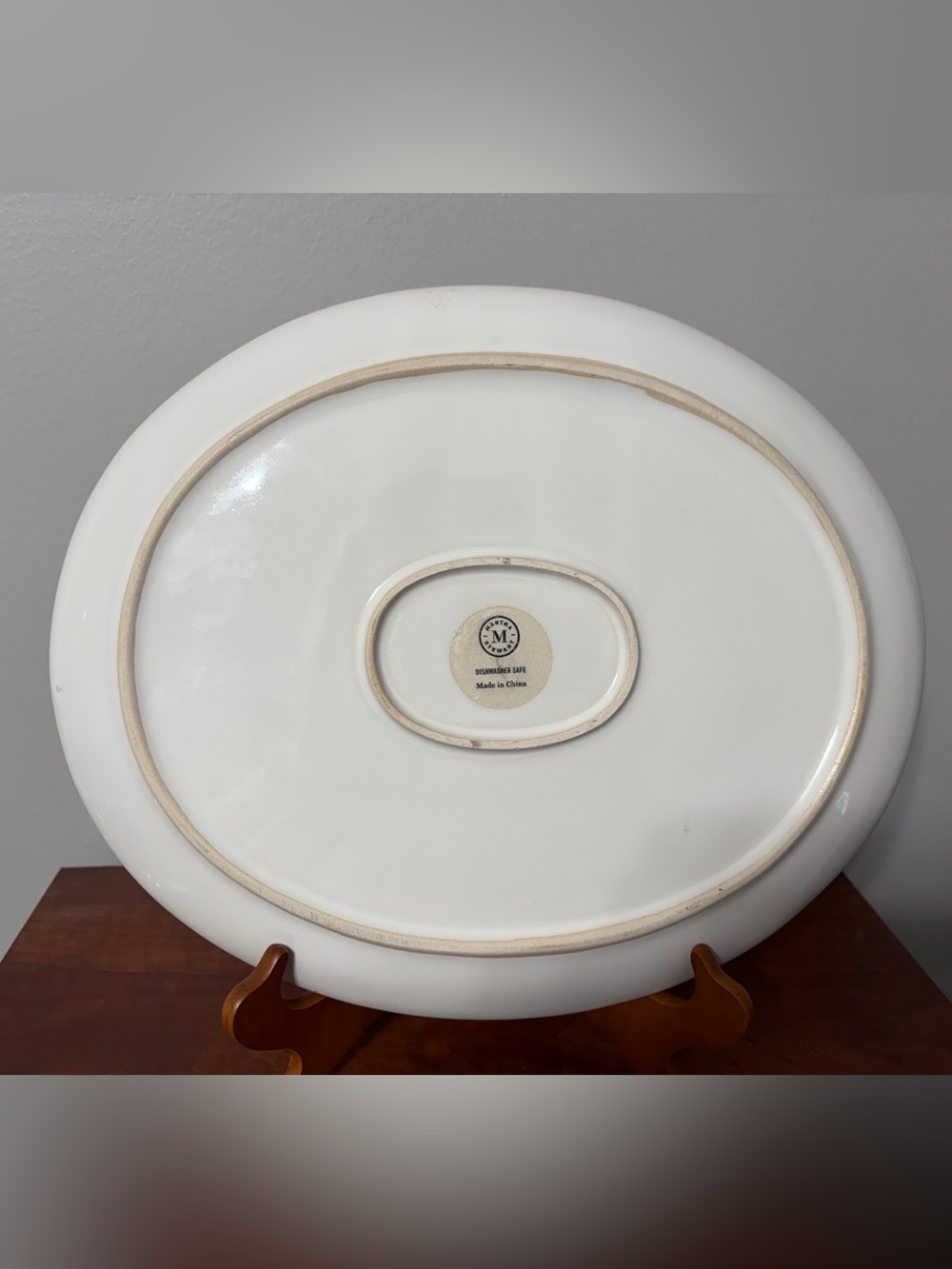 Martha Stewart Ceramic Oval Platter with Soft Blue Rim - Picture 2 of 5